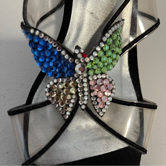 Max Lugus Couture Lucite Heel Sandals Stone Bead Detail Butterfly Size 9 - Picture 5 of 8